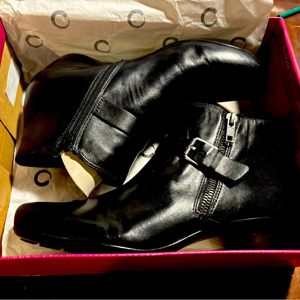 Black naturalized booties as 8.5 like new worn once .
